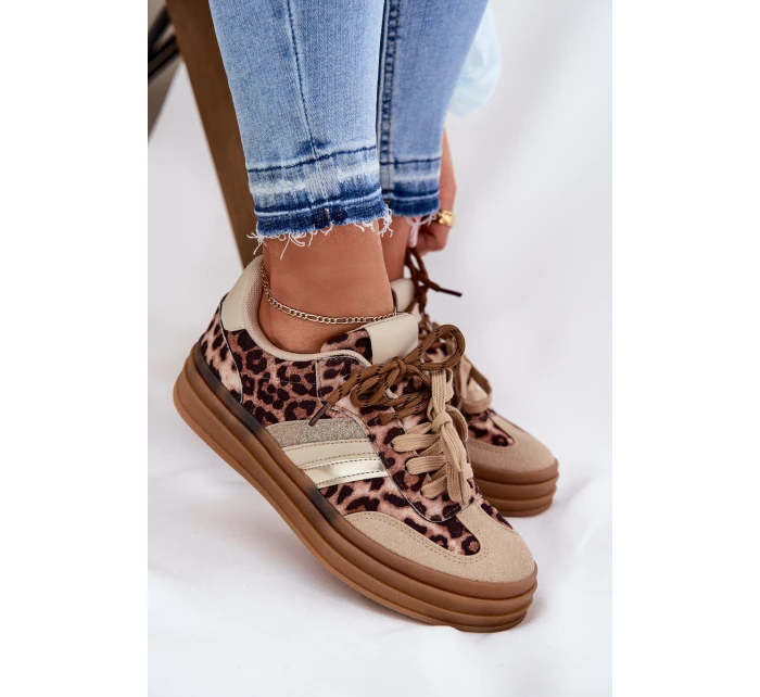 Dámské Tenisky Na Platformě S Dvojitým Šněrováním Leopardí Béžové Niteria Dámské Tenisky Na Platformě S Dvojitým Šněrováním Leopardí Béžové Niteria