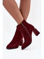 Dámské kotníkové boty z přírodní semišové kůže na podpatku vyhřívané model 21713790 bordó - D&A