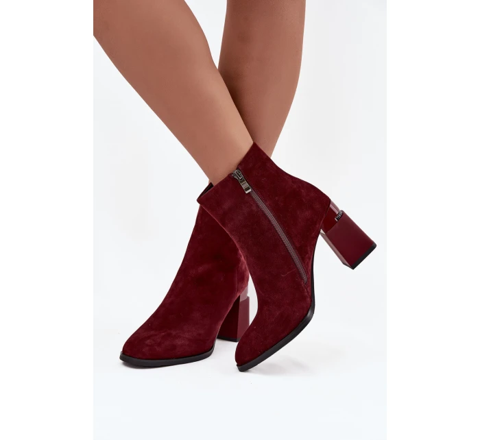 Dámské kotníkové boty z přírodní semišové kůže na podpatku vyhřívané model 21713790 bordó - D&A