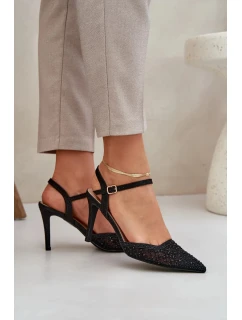 Lodičky na podpatku s otevřenou patou a zdobením Nanadra – černé