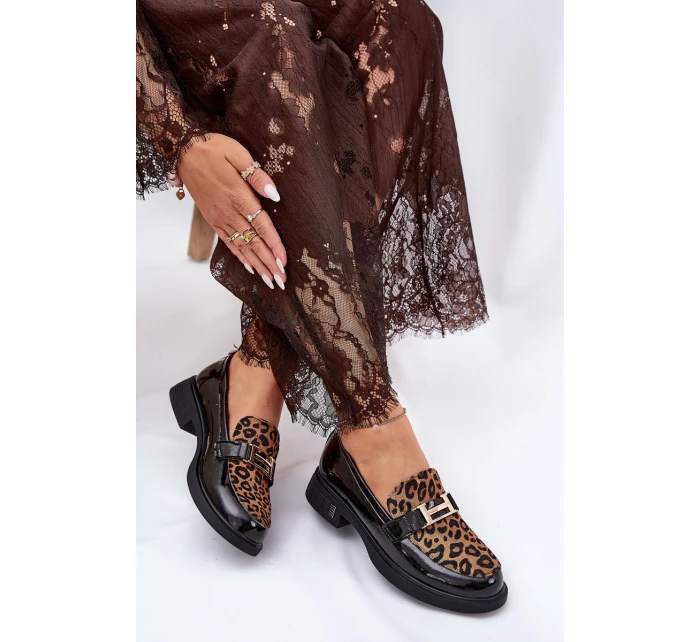 Kožené Lakované Mokasíny Leopard Vinceza 66790 Černé
