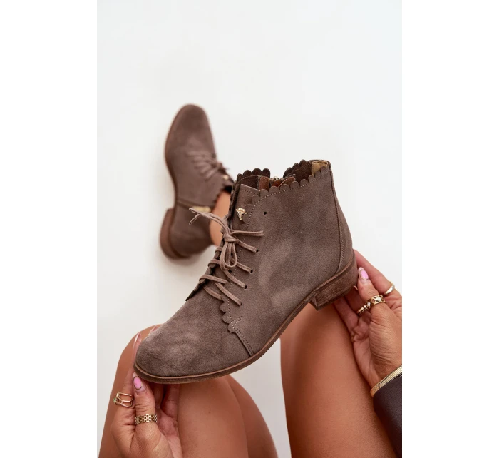 Semišové Boty Na Plochém Podpatku Tmavě Béžové Zazoo