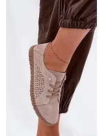 Větrané dámské polobotky z pravé semišové kůže Béžové Feliva