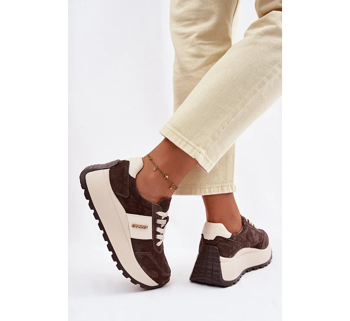 Dámské tenisky na platformě z přírodní semiše čokoládové Rosinae Dámské tenisky na platformě z přírodní semiše čokoládové Rosinae