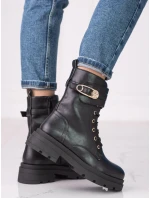 Praktické kotníčkové boty dámské černé na plochém podpatku Praktické kotníčkové boty dámské černé na plochém podpatku