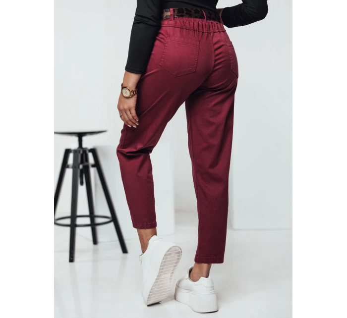 Dámské kalhoty LEOCINCIN v jedné velikosti s páskem bordó FashionStreet UY2261