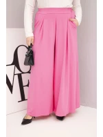 Dámské bavlněné kalhoty Plus Size s širokými nohavicemi a volným střihem světle růžové Dámské bavlněné kalhoty Plus Size s širokými nohavicemi a volným střihem světle růžové