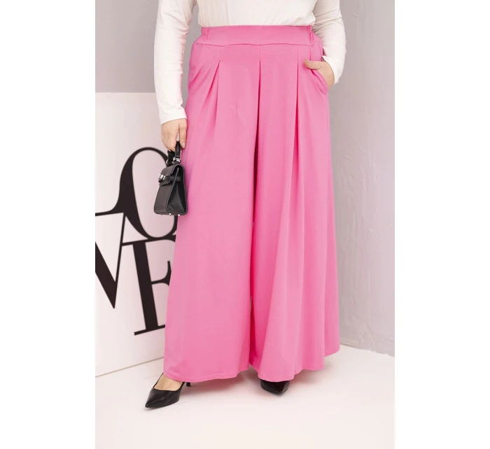 Dámské bavlněné kalhoty Plus Size s širokými nohavicemi a volným střihem světle růžové Dámské bavlněné kalhoty Plus Size s širokými nohavicemi a volným střihem světle růžové