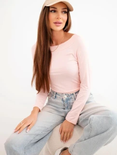 Dámská viskózová blůza s širokým výstřihem a dlouhým rukávem růžová pudrová