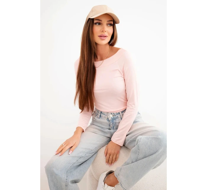 Dámská viskózová blůza s širokým výstřihem a dlouhým rukávem růžová pudrová