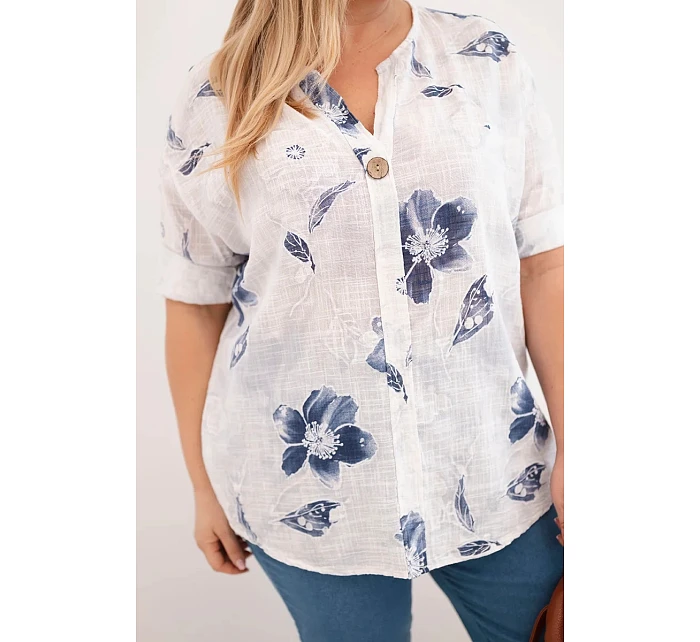 Dámská bavlněná halenka Plus Size s květinovým vzorem bílá
