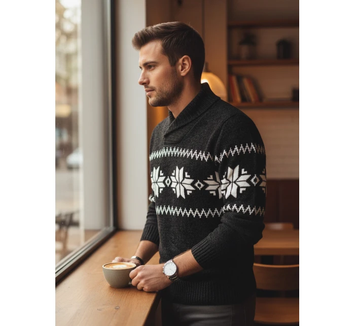 Pánský černý svetr FashionStreet WX2268 Pánský černý svetr FashionStreet WX2268