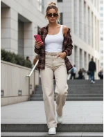 Koszula w kratę damska z przetarciami bordowa FashionStreet DY0484