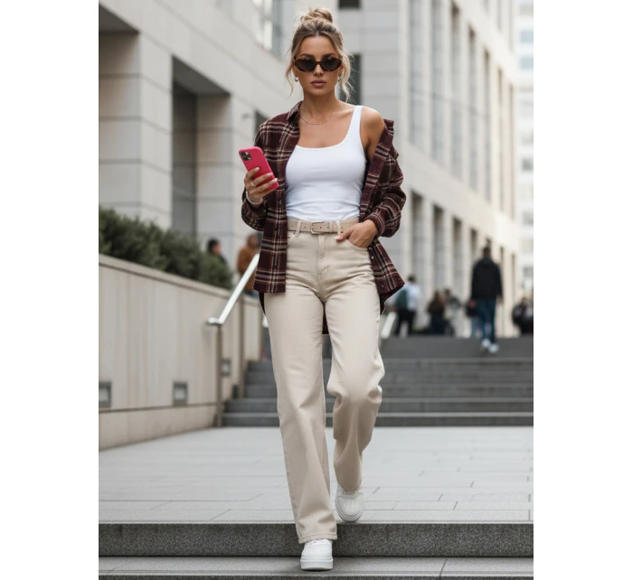 Koszula w kratę damska z przetarciami bordowa FashionStreet DY0484