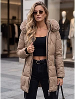 Dámská zimní prošívaná bunda s kapucí, béžová, FashionStreet TY5735 Dámská zimní prošívaná bunda s kapucí, béžová, FashionStreet TY5735