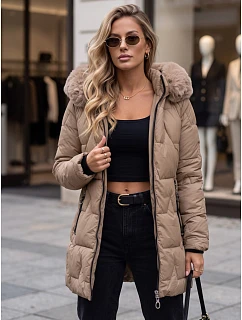 Dámská zimní prošívaná bunda s kapucí, béžová, FashionStreet TY5735