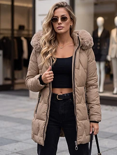 Kurtka damska zimowa pikowana z kapturem beżowa model 22540475 - FashionStreet