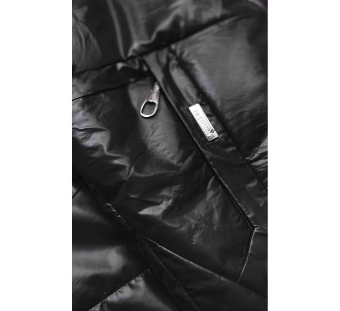 Černá lesklá dámská bunda (B9751)