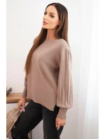 Dámský viskózový svetr s dlouhým rukávem a rozparkem po model 21410302 fango - K-Fashion Dámský viskózový svetr s dlouhým rukávem a rozparkem po model 21410302 fango - K-Fashion