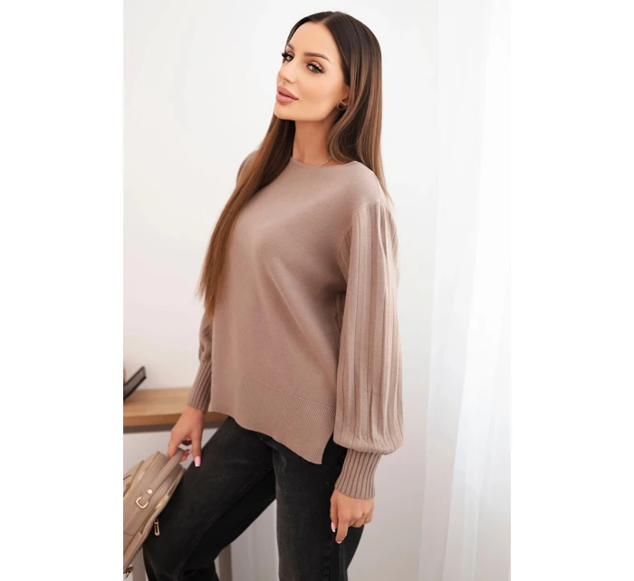 Dámský viskózový svetr s dlouhým rukávem a rozparkem po model 21410302 fango - K-Fashion Dámský viskózový svetr s dlouhým rukávem a rozparkem po model 21410302 fango - K-Fashion