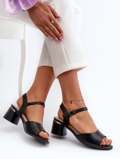 Dámské sandály na nízkém podpatku z ekologické kůže model 21657311 Černé - SERGIO LEONE