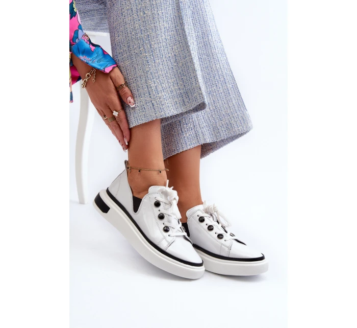 Bílé lakované dámské kožené tenisky D&A LR535