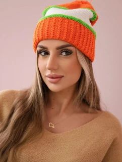 Kinga dámská čepice K297 oranžová+zelená neon+bílá
