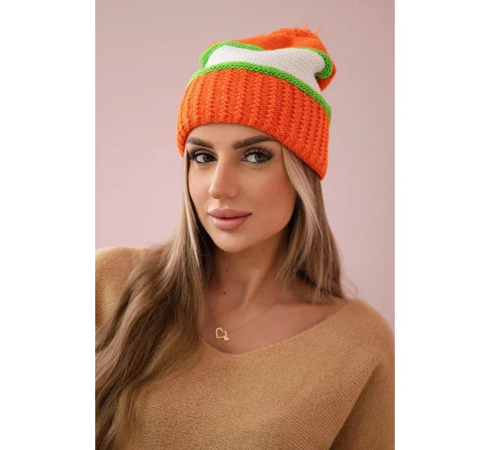 Kinga dámská čepice K297 oranžová+zelená neon+bílá
