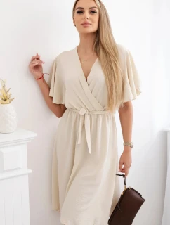 Šaty s vrstveným výstřihem béžový