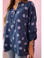 model 21911564 dámská halenka s květinovým vzorem, dlouhými rukávy a knoflíky Džínová - K-Fashion