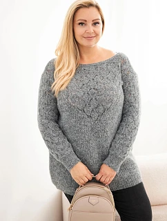Dámský svetr Plus Size z pleteniny síťovaný s dlouhým rukávem grafitová
