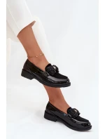 Lakované Dámské Mokasíny S Mašlí S.Barski HY51-319 Černé