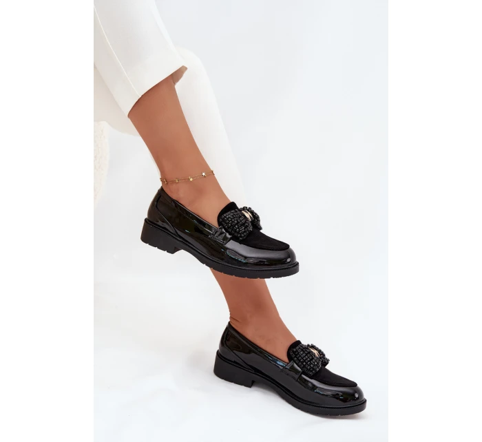 Lakované Dámské Mokasíny S Mašlí S.Barski HY51-319 Černé