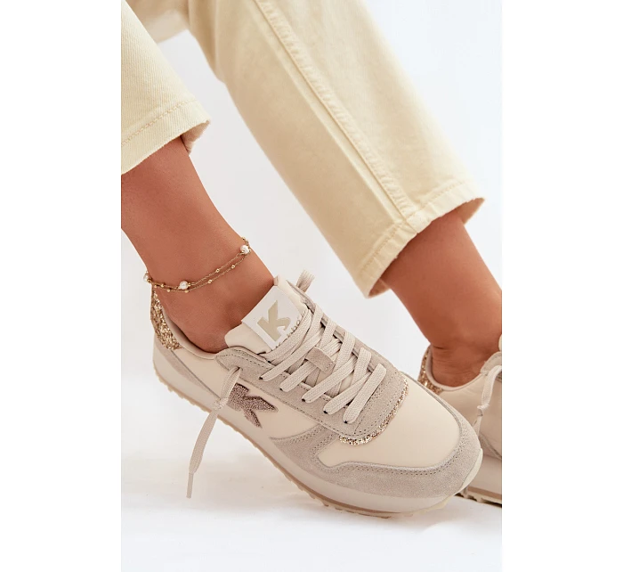 Kožené Semišové Dámské Tenisky Na Platformě  Béžové model 22073057 - VINCEZA