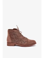 Dámské nízké kotníkové botky s perforovaným vzorem – hnědé S.Barski Dámské nízké kotníkové botky s perforovaným vzorem – hnědé S.Barski