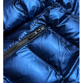 Tmavě modro/bílá dámská prošívaná bunda s kapucí (XW817X)