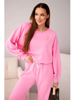 Dámská souprava máslová mikina s broží a kalhoty s rovnou nohavicí světle růžový