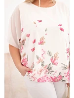 Dámská halenka Plus Size s krátkým rukávem a květinovým potiskem růžová