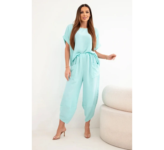 Komplet z viskózy halenka + kalhoty mátový