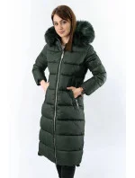 Dlouhá dámská zimní bunda v lahvově zelené barvě s kapucí model 21248699 - Libland