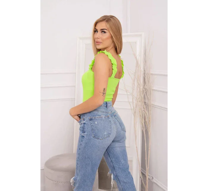 Halenka bez ramínek s volánky zelená neonová Halenka bez ramínek s volánky zelená neonová
