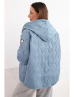 Dámská jarní prošívaná bunda s kapucí a jeansovým zipem, jeansová Dámská jarní prošívaná bunda s kapucí a jeansovým zipem, jeansová