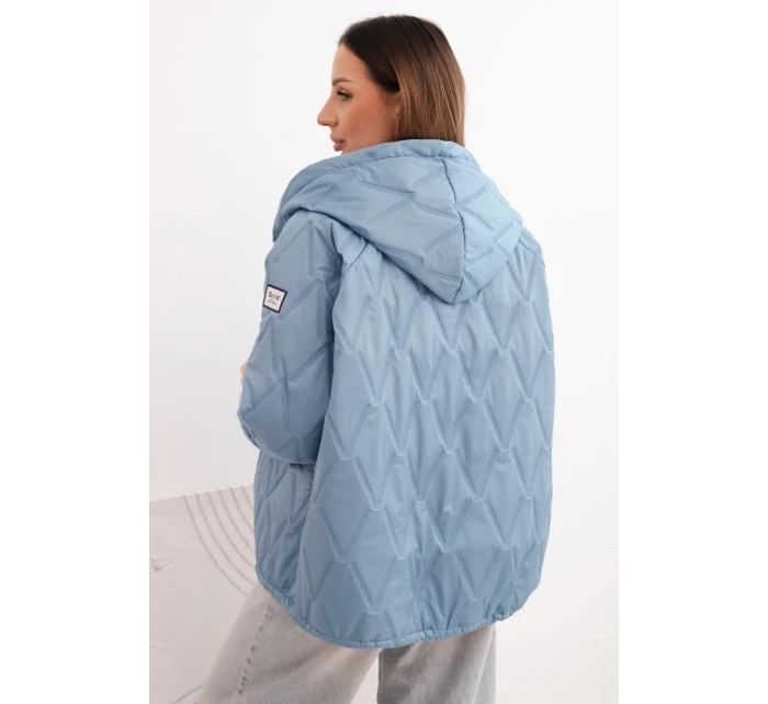 Dámská jarní prošívaná bunda s kapucí a jeansovým zipem, jeansová Dámská jarní prošívaná bunda s kapucí a jeansovým zipem, jeansová