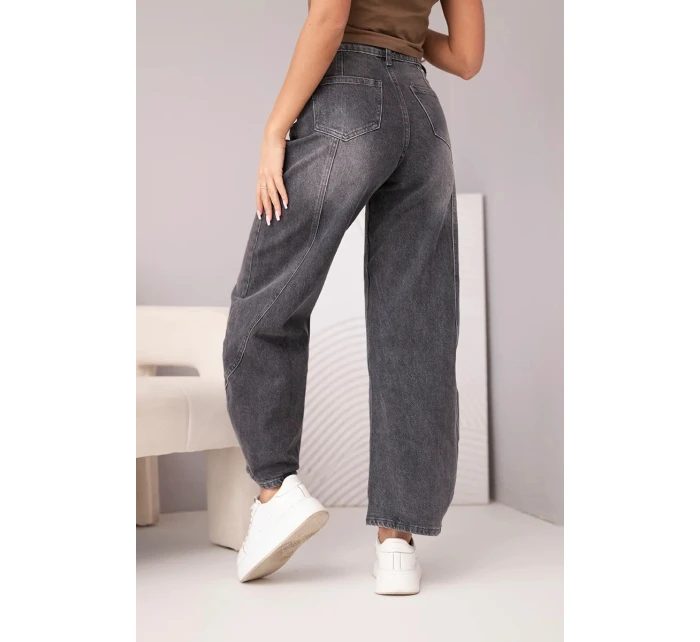 Dámské model 21951830 kalhoty Wide Leg s vysokým pasem a efektem praní černé - K-Fashion