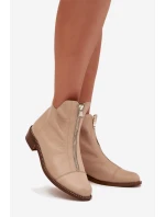 Kožené Boty Na Zip Béžové Zazoo 2785/079 Kožené Boty Na Zip Béžové Zazoo 2785/079