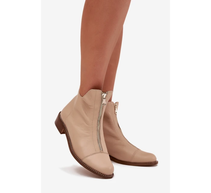 Kožené Boty Na Zip Béžové Zazoo 2785/079 Kožené Boty Na Zip Béžové Zazoo 2785/079