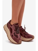 Kožené Sneakersy Na Platformě Dámské Big Star SS274625 HI-POLY SYSTEM Bordové Kožené Sneakersy Na Platformě Dámské Big Star SS274625 HI-POLY SYSTEM Bordové