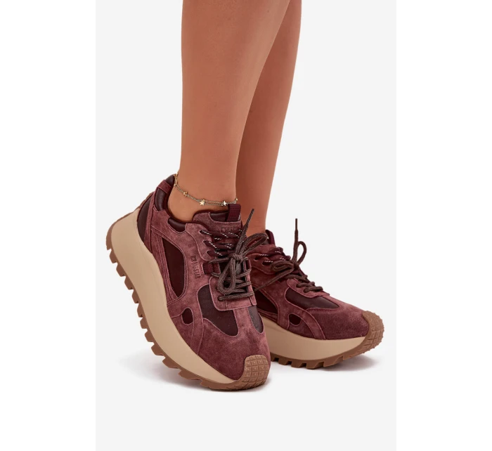 Kožené Sneakersy Na Platformě Dámské Big Star SS274625 HI-POLY SYSTEM Bordové Kožené Sneakersy Na Platformě Dámské Big Star SS274625 HI-POLY SYSTEM Bordové