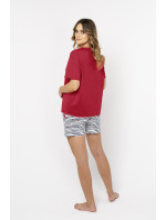 Dámské pyžamo Korfu, krátký rukáv, krátké nohavice - červená/potisk