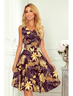 Rozšířené dámské šaty 114-13 černo-žluté - Numoco